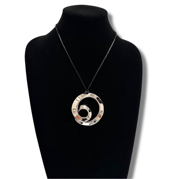 Chico's Jewelry - CHICO’s “Aubree” Silver Swirl Adjustable Slider Black Satin Cord Necklace NWT